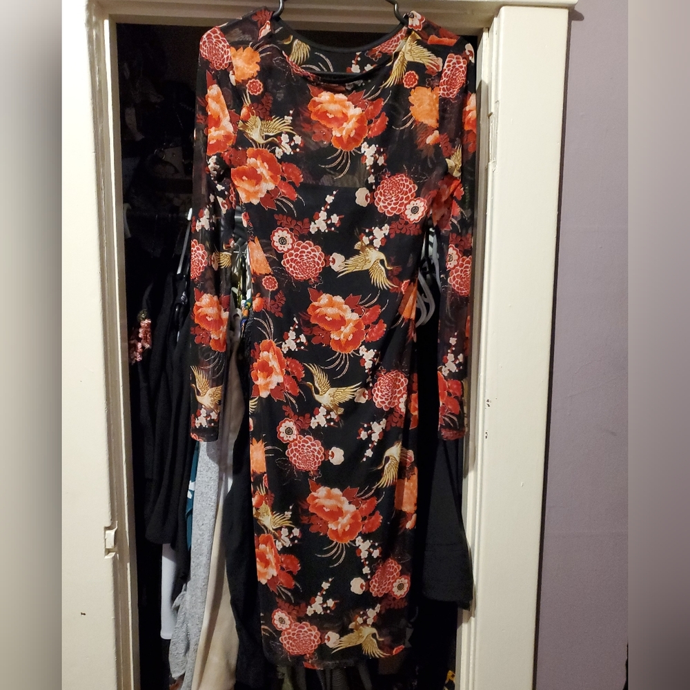 NWT Floral Mesh Midi Dress